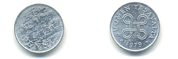 Финляндия 1 пенни 1979 KM 44а алюминий 80-841
