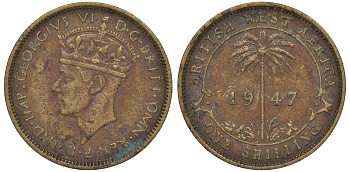 Британская Западная Африка 1 шиллинг 1947 Георг VI KM 23 никель латунь 25-1614