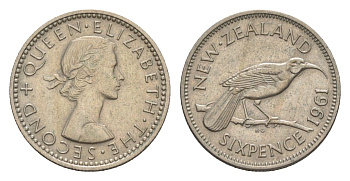 Новая Зеландия 6 пенсов 1961 KM 26.2 медно-никель 4630-1032