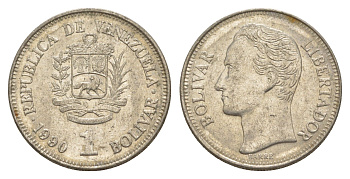 Венесуэла 1 боливар 1990 Симон Боливар, толстый шрифт Y 52a.2 сталь плакированная никелем 4591-844