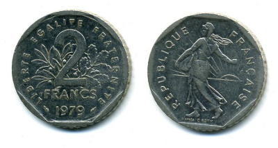ФРАНЦИЯ 2 ФРАНКА 1979 СЕЯТЕЛЬ KM 942.1, LE FRANC 272.3 никель 59-1124