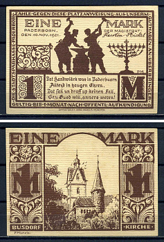 Падерборн (Вестфалия) 1 марка 1921 Бусдорфская церковь DeNG 1/2 1043.5-4/5 картон UNC (пресс) 7556-2-3-2