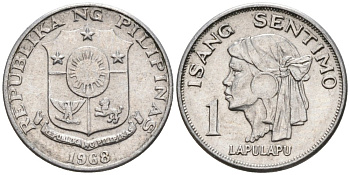 Филиппины 1 сентимо 1968 вождь острова Мактан Лапу-Лапу KM 196 алюминий 4567-637