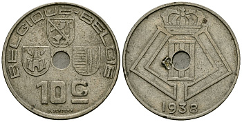 Бельгия 10 сантимов 1938 BELGIQUE - BELGIE KM 112 никель латунь 4172-111
