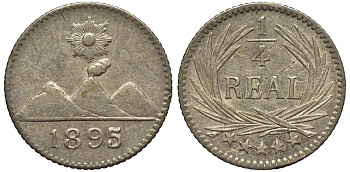 Гватемала 1/4 реала 1895 5 звезд, Испанское правление KM 162 серебро 4549-737