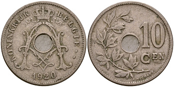 Бельгия 10 сантимов 1920 Король Альберт I (1910 - 1934) KM 86 медно-никель 183-413