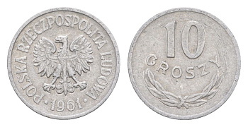 Польша 10 грошей 1961 Y AA47 алюминий 4625-555
