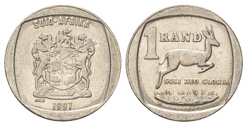 ЮАР 1 ранд 1997 KM 164 медь плакированная никелем 4627-335
