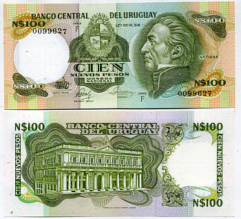 Уругвай 100 новых песо ND (1978-1986) Pick 62 c бумага UNC (пресс) 000-00-00