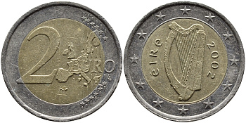 ИРЛАНДИЯ 2 ЕВРО 2002 KM 39 биметалл 4390-1034