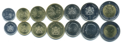 Марокко лот из 7 монет 1987 (1, 5, 10, 20 сантимов, 1/2, 1, 5 дирхамов) UNC M79-02