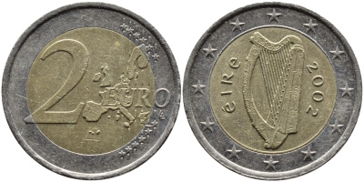 ИРЛАНДИЯ 2 ЕВРО 2002 KM 39 биметалл 4390-1034