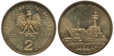 Польша 2 злотых 2013 MW, серия суда польского флота, военно-транспортный корабль "Люблин" KM 862 нордик UNC 4676-1015