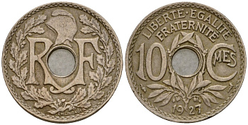 Франция 10 сантимов 1927 KM 866a медно-никель 4601-717