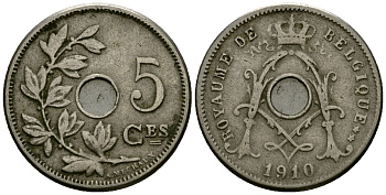 Бельгия 5 сантимов 1910 Belgique, Альберт I (1909-1934) KM 66 медно-никель 4173-432