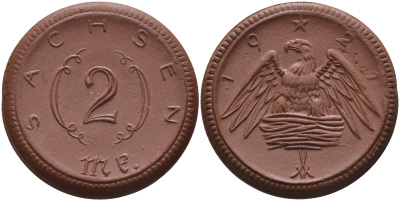 Саксония 2 марки 1921 J. N 56 фарфор 1094-2-13