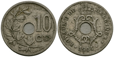 Бельгия 10 сантимов 1904 Belgique KM 52 медно-никель 4172-816