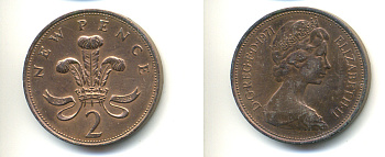 Великобритания 2 пенса 1971 Елизавета II (1952-2022) KM 916, Spink 4235 (C1) бронза 83-453