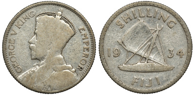 Фиджи 1 шиллинг 1934 Георг V (1910-1936), парусник KM 4 серебро 91-957