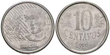 Бразилия 10 сентаво 1996 KM 633, Schon 142 нержавеющая сталь 4621-525