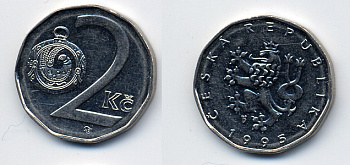 Чехия 2 кроны 1995 KM 9 сталь плакированная никелем 46-2019