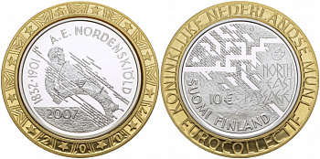 Финляндия 10 евро 2007 175 лет со дня рождения Нильс Адольфа Эрика Норденшёльда, первопроходец Северно-Восточного морского пути KM 134 серебро  PROOF 1068-8-11