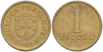 Португалия 1 эскудо 1982 KM 604 никель латунь 187-521