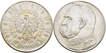 Польша 10 злотых 1935 W, Юзеф Пилсудский KM 29 серебро 5010-1111
