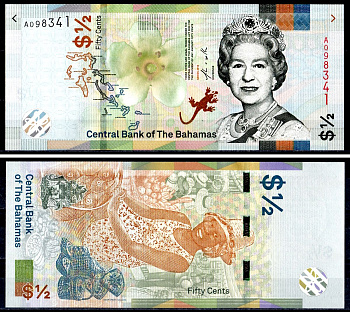 Багамские Острова (Багамы) 1/2 доллара = 50 центов 2019 Pick A77 бумага UNC (пресс) 402-58-3-2