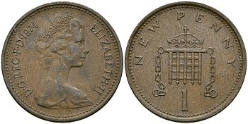 Великобритания 1 пенни 1974 Елизавета II (1952-2022) KM 915, Spink 4237 (B1) бронза 4396-1149