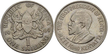 Кения 1 шиллинг 1969 Джомо Кениата KM 14 медно-никель 4512-213