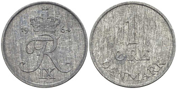ДАНИЯ 1 ЭРЕ 1964 С; S, ФРЕДЕРИК IX (1947-1972) KM 839.2 цинк 4387-431