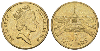 Австралия 5 долларов 1988 Здание парламента KM 102 алюминиевая бронза 4368-712