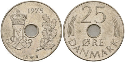 Дания 25 эре 1975 S; B, Маргрете II (1972- ) KM 861.1 медно-никель  4603-846