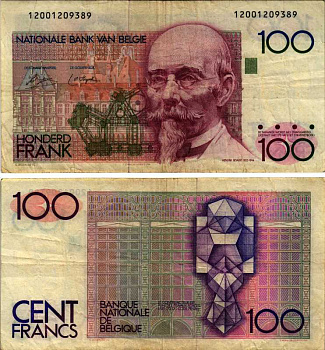 БЕЛЬГИЯ 100 ФРАНКОВ 1978-1981 ПОДПИСЬ (3 И 9), Pick 140а бумага 8564-19-1