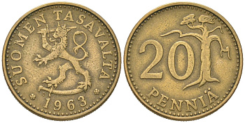 Финляндия 20 пенни 1963 S KM 47 алюминиевая бронза 4577-523