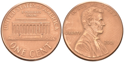 США 1 ЦЕНТ 2001 ЛИНКОЛЬН KM 201b цинк плакированный медью 188-347