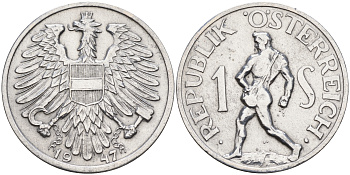 Австрия 1 шиллинг 1947  KM 2871 алюминий    4153-235