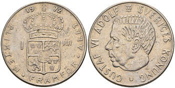 Швеция 1 крона 1972 U, Густав VI Адольф (1950-1973) KM 826a медь плакированный медно-никелем 4150-327