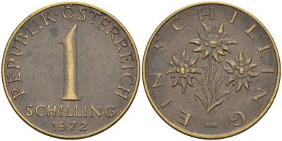 Австрия 1 шиллинг 1972 KM 2886 алюминиевая бронза 4592-1015