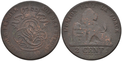 Бельгия 2 сантима 1836 Belges KM 4.2 медь 4595-152