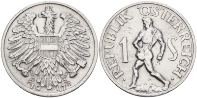 Австрия 1 шиллинг 1947  KM 2871 алюминий    4153-235