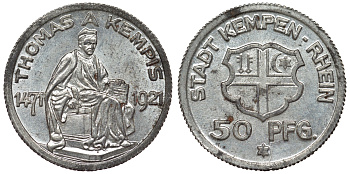 Германия, Кемпен 50 пфеннигов ND (1921) Северный Рейн-Вестфалия, нотгельд Funck 241.xx железо 4121-443