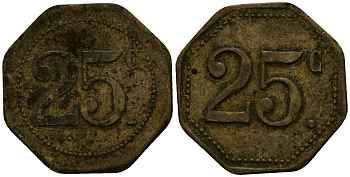 Франция 25 сантимов XIX-XX век ресторанный жетон латунь 4166-542