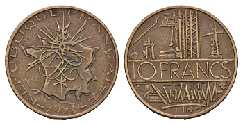 Франция 10 франков 1965 KM 940 медь алюминий никель 3336-937