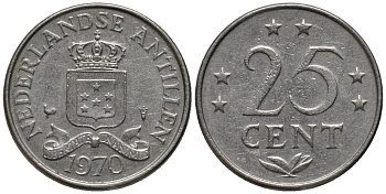 Нидерландские Антилы 25 центов 1970 Юлиана (1948-1980) KM 11 никель 4576-1224