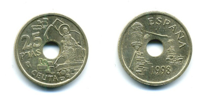 Испания 25 песет 1998 Сеута (Ceuta), Хуан Карлос I (1975-2014) KM 990 медь цинк никель 51-5239