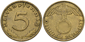 Германия 5 рейхспфеннигов 1937 J KM 91, J. 363 алюминиевая бронза 4151-755