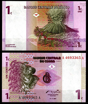 ДР Конго 1 сантим 1997 Pick 80 a бумага UNC (пресс) 7116-41-3-2