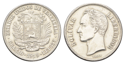 Венесуэла 2 боливара 1919 Y 23 серебро 4127-1533